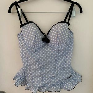 LaSenza blue polka dot bustier, size L